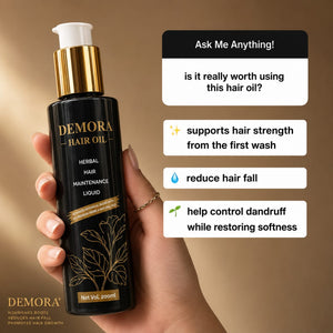 Demora Herbal Hair Oil 200ml pump bottle with 25+ herbs and oils